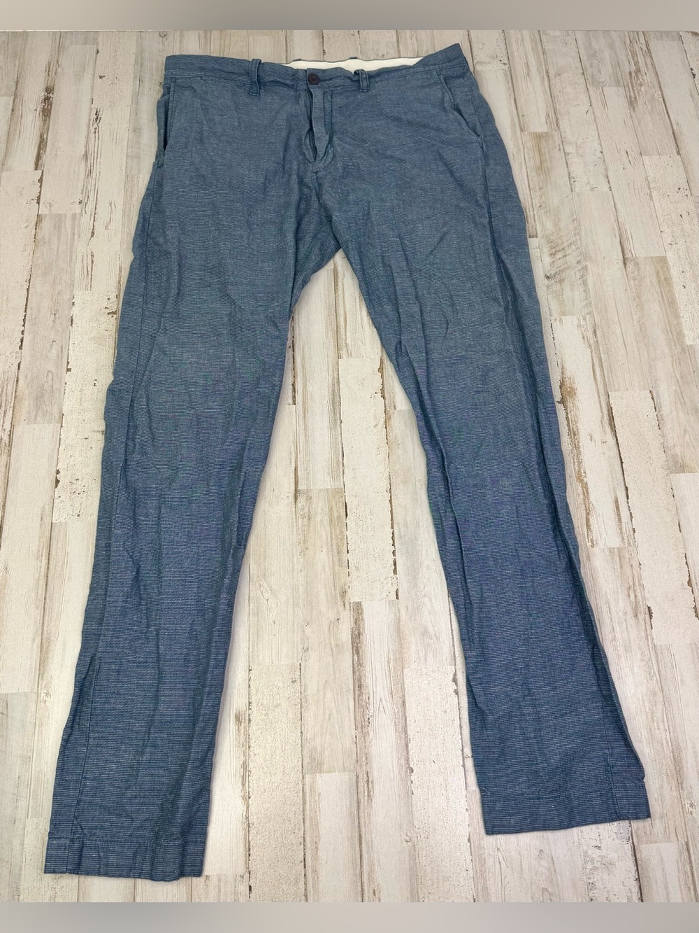 J Crew 484 Pants Mens Size 35x34 Baird McNutt Irish Linen Blend Blue Chino